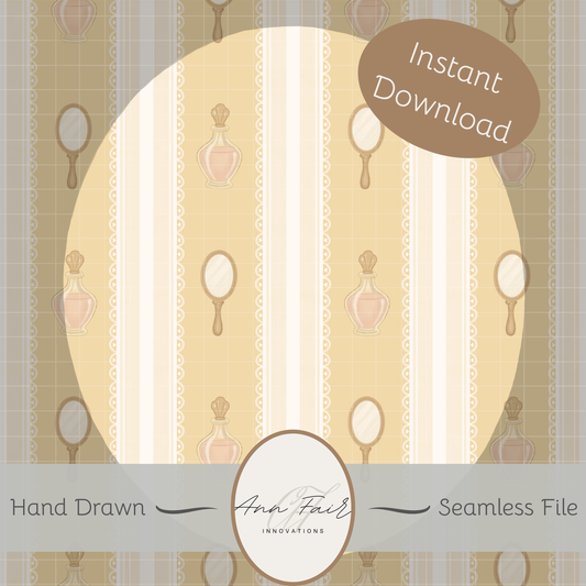 Vintage Vanity Seamless Hand Drawn Digital Pattern | 300 DPI PNG | Instant Download