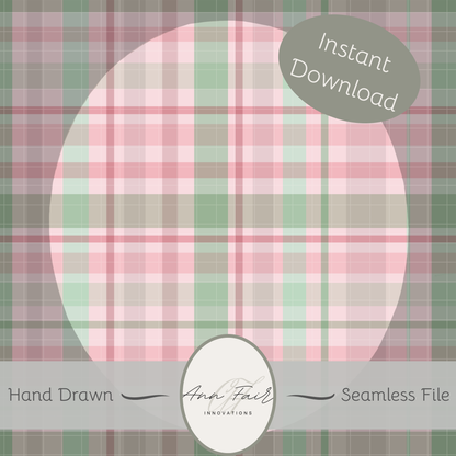 Coquette Plaid Seamless Hand Drawn Digital Pattern | 300 DPI PNG | Instant Download