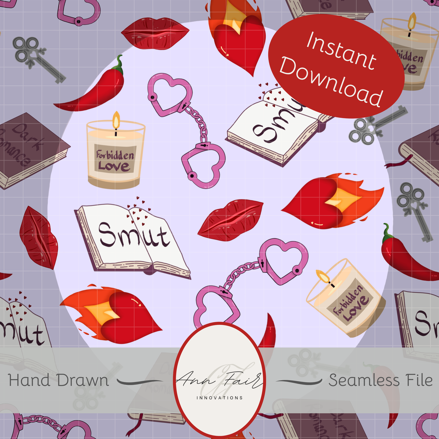 My Smutty Valentine Seamless Hand Drawn Digital Pattern | 300 DPI PNG | Instant Download | 4 background colors | Dark Romance