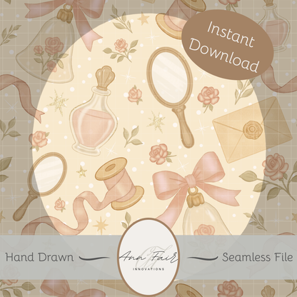 Winter Pink Coquette Seamless Hand Drawn Digital Pattern | 300 DPI PNG | Instant Download