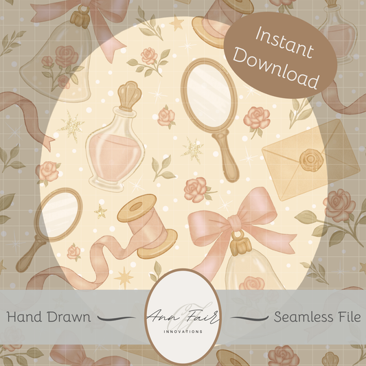 Winter Pink Coquette Seamless Hand Drawn Digital Pattern | 300 DPI PNG | Instant Download