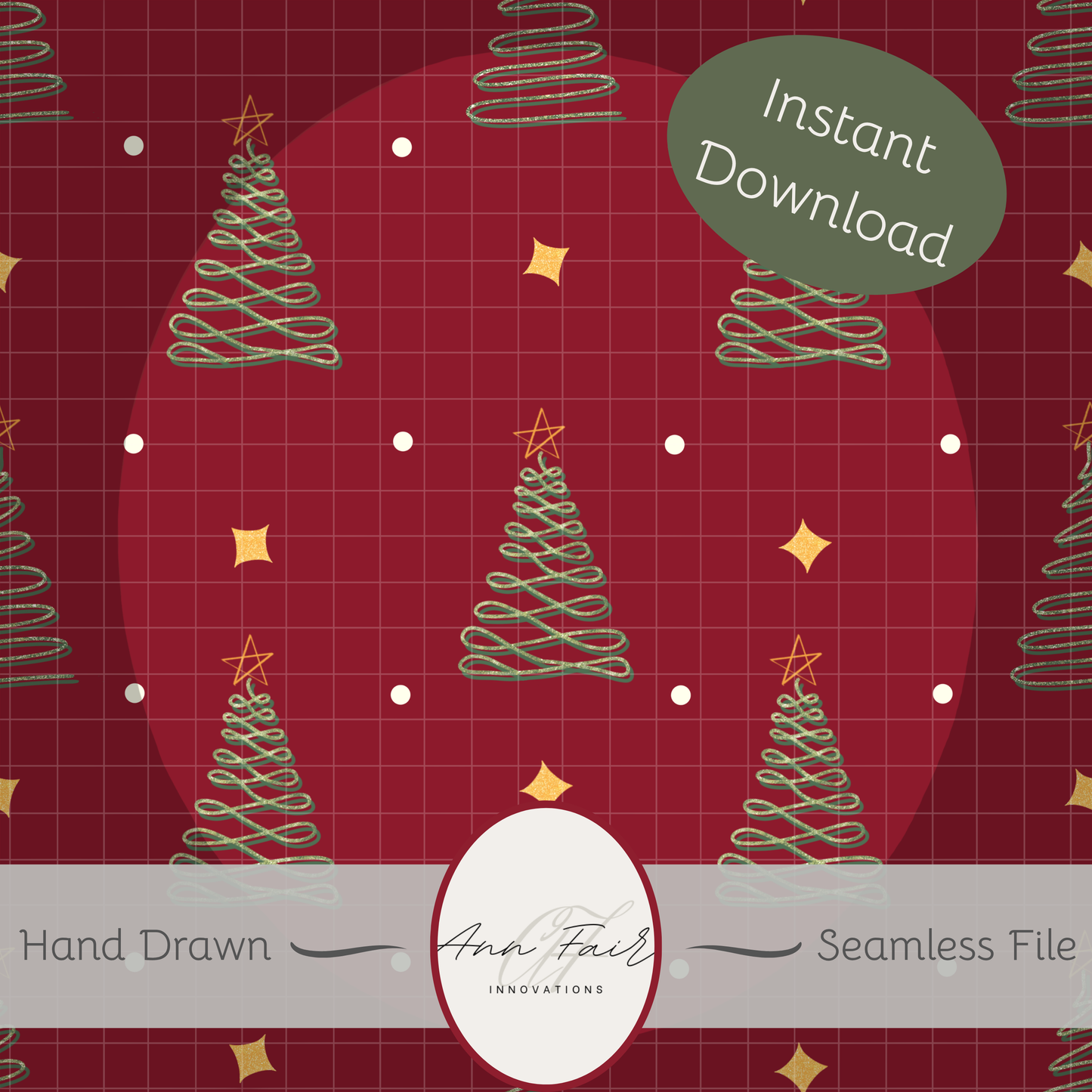 Glitter Christmas Trees Seamless Hand Drawn Digital Pattern | 300 DPI PNG | Instant Download