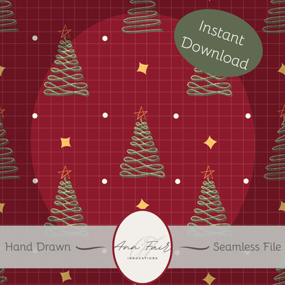 Glitter Christmas Trees Seamless Hand Drawn Digital Pattern | 300 DPI PNG | Instant Download