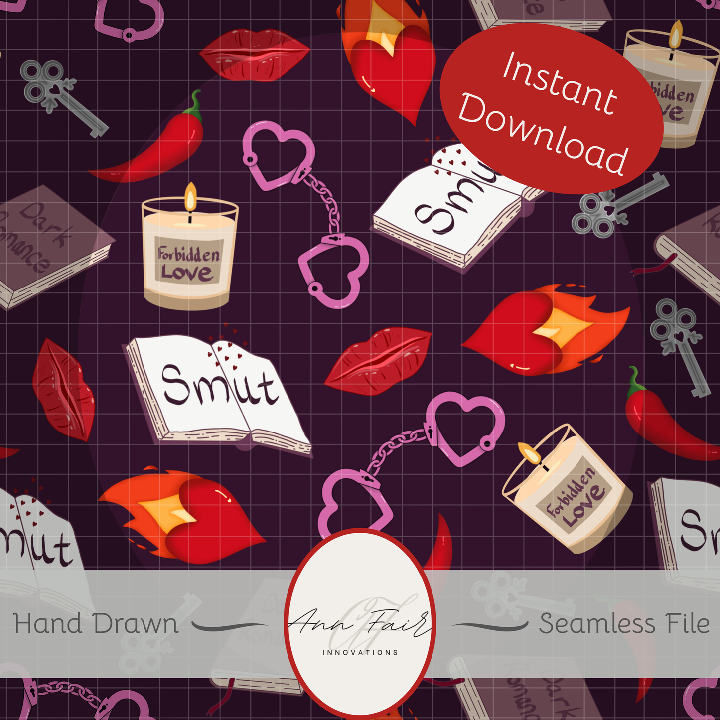 My Smutty Valentine Seamless Hand Drawn Digital Pattern | 300 DPI PNG | Instant Download | 4 background colors | Dark Romance