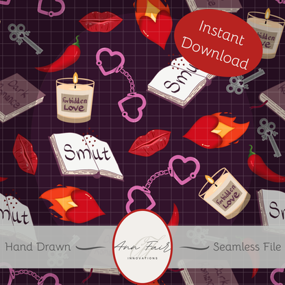 My Smutty Valentine Seamless Hand Drawn Digital Pattern | 300 DPI PNG | Instant Download | 4 background colors | Dark Romance