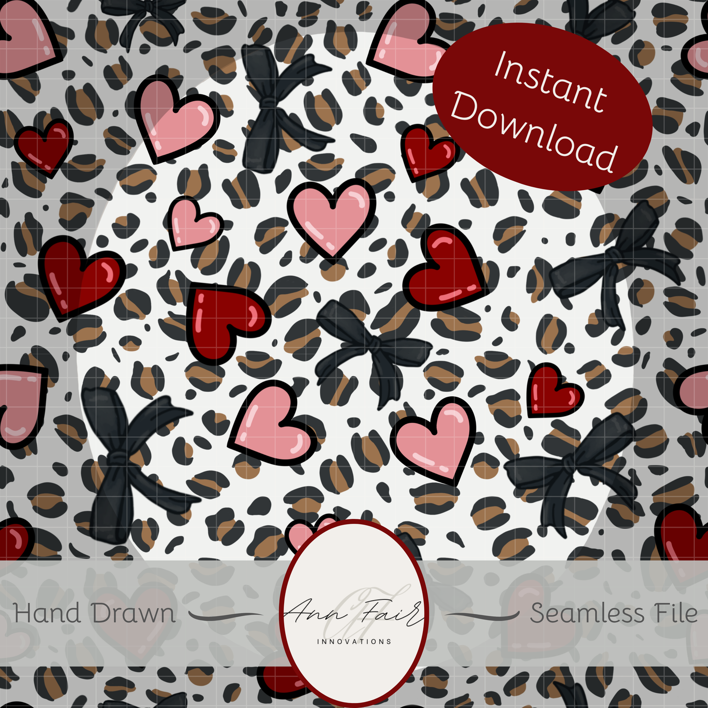 Leopards and Hearts Seamless Hand Drawn Digital Pattern | 300 DPI PNG | Instant Download