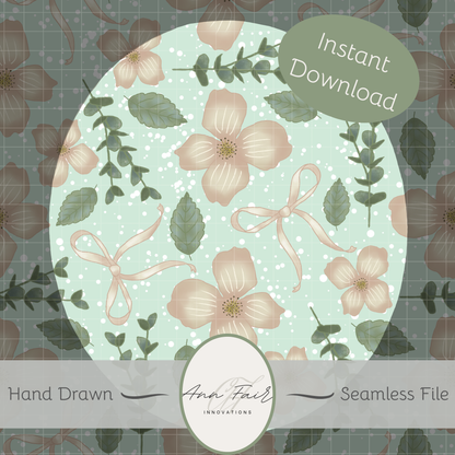 Blush Petal Garden Seamless Hand Drawn Digital Pattern | 300 DPI PNG | Instant Download