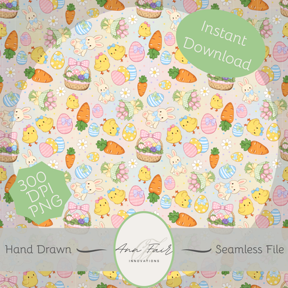 Coquette Easter Seamless Hand Drawn Digital Pattern | 300 DPI PNG | Instant Download