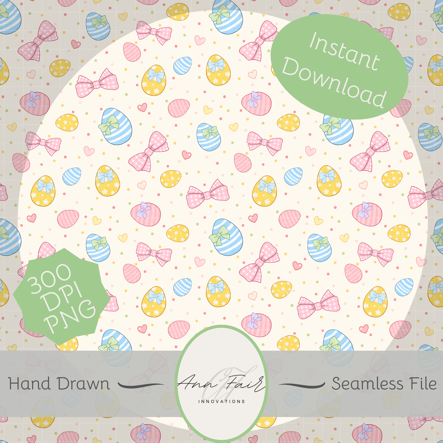 Coquette Gingham Easter Eggs Seamless Hand Drawn Digital Pattern | 300 DPI PNG | Instant Download