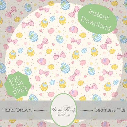 Coquette Gingham Easter Eggs Seamless Hand Drawn Digital Pattern | 300 DPI PNG | Instant Download