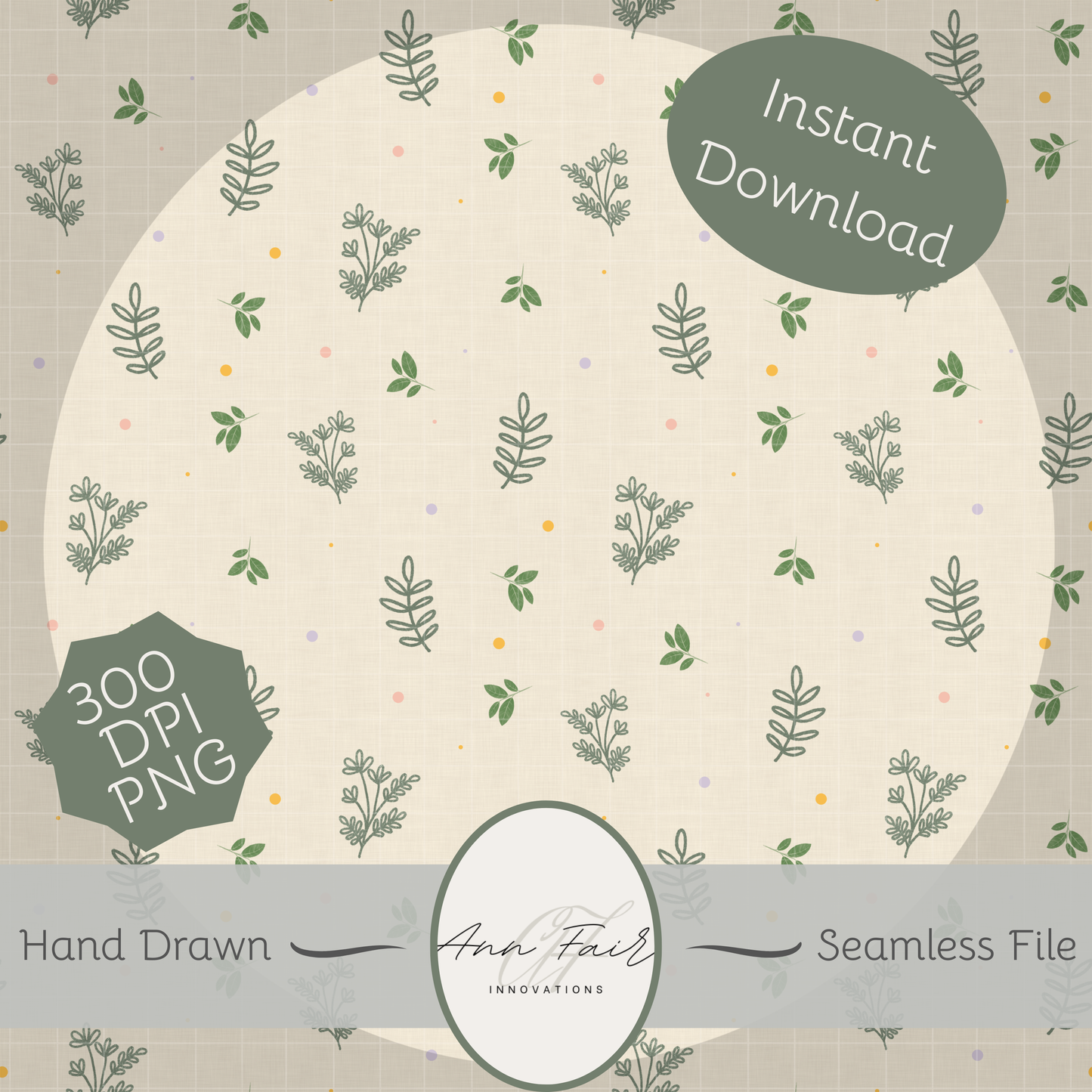 Spring Foliage Seamless Hand Drawn Digital Pattern | 300 DPI PNG | Instant Download