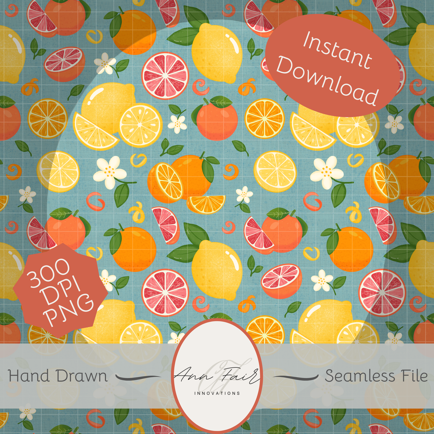 Sparkling Citrus Complete Collection Mega Bundle Seamless Hand Drawn Digital Pattern | 300 DPI PNG | Instant Download