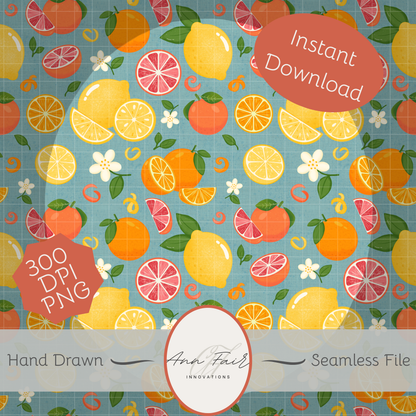 Sparkling Citrus Complete Collection Mega Bundle Seamless Hand Drawn Digital Pattern | 300 DPI PNG | Instant Download