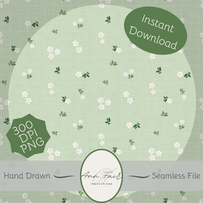 Spring Daisies Seamless Hand Drawn Digital Pattern | 300 DPI PNG | Instant Download