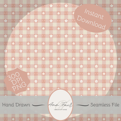 Spring Gingham Seamless Hand Drawn Digital Pattern | 300 DPI PNG | Instant Download