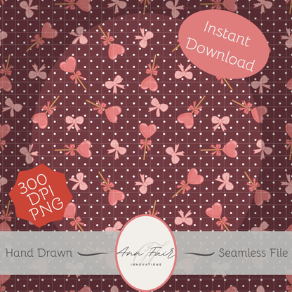 Lollipops and Bows Seamless Hand Drawn Digital Pattern | 300 DPI PNG | Instant Download