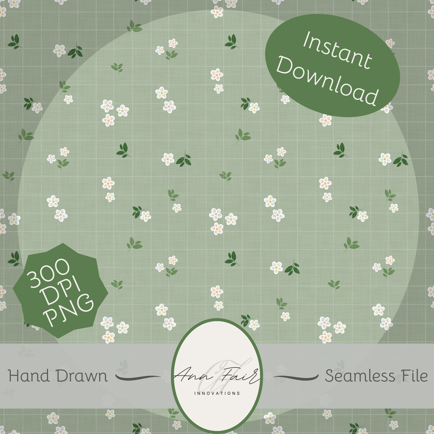 Spring Daisies Seamless Hand Drawn Digital Pattern | 300 DPI PNG | Instant Download