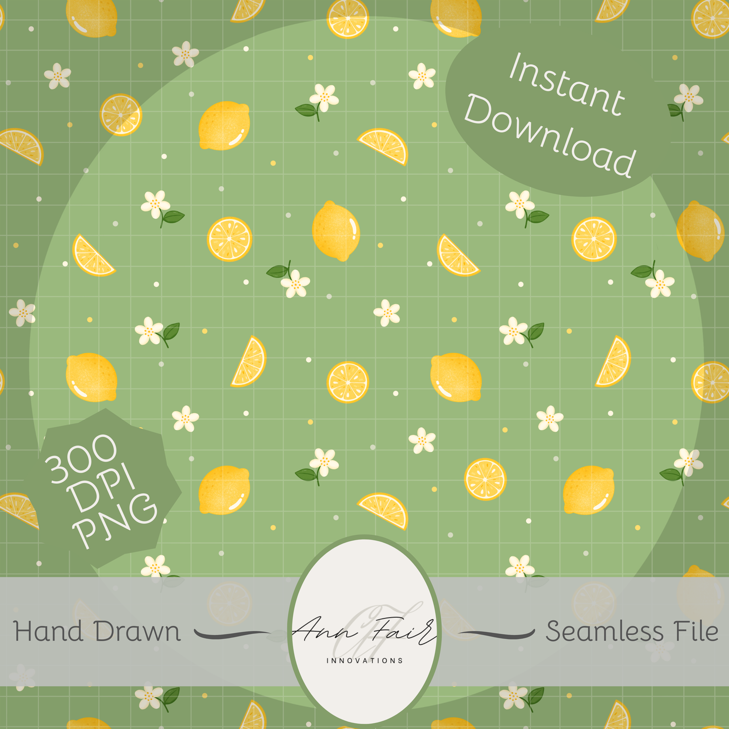 Lemons and Blossoms Seamless Hand Drawn Digital Pattern | 300 DPI PNG | Instant Download