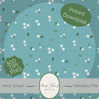 Spring Daisies Seamless Hand Drawn Digital Pattern | 300 DPI PNG | Instant Download