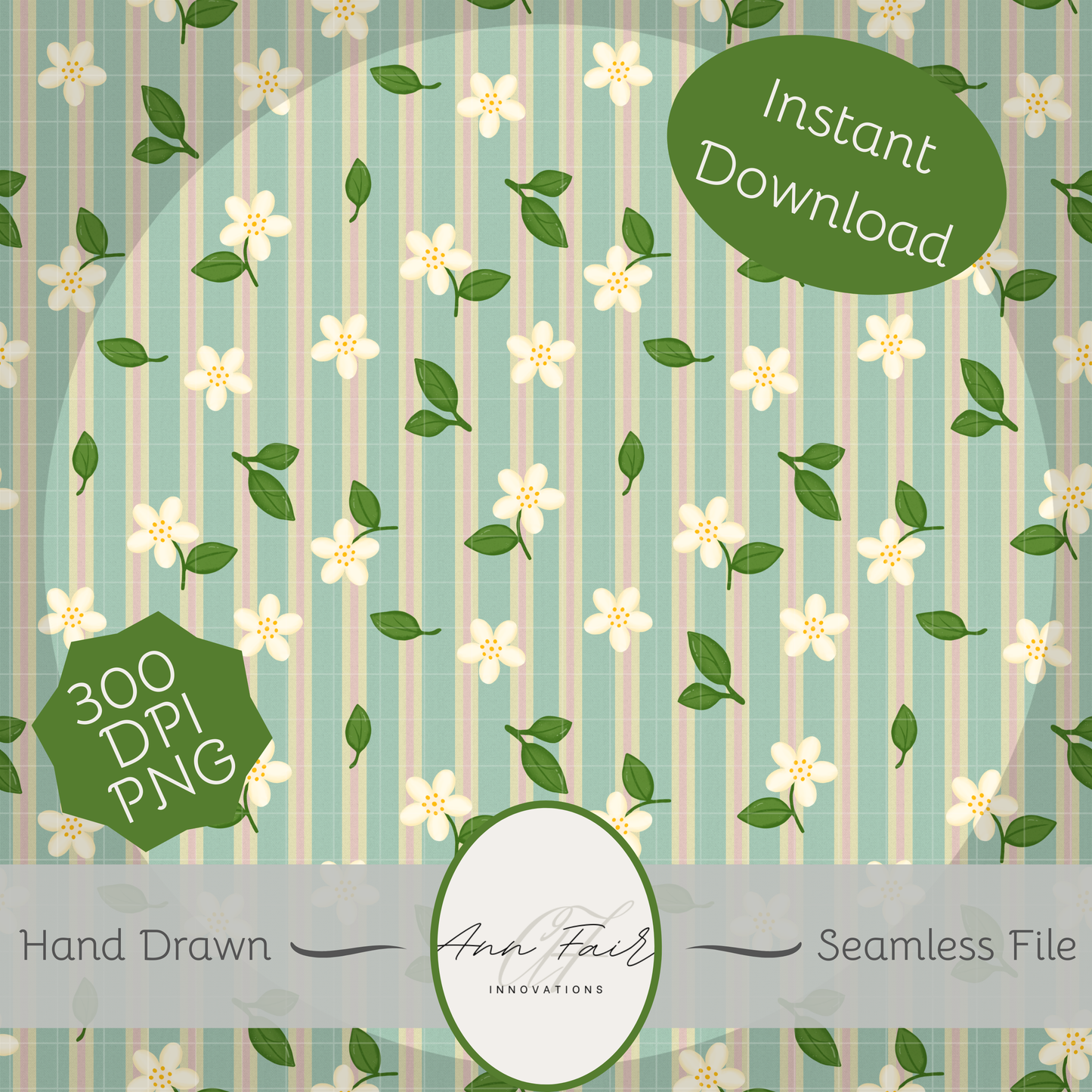 Citrus Blossoms Seamless Hand Drawn Digital Pattern | 300 DPI PNG | Instant Download
