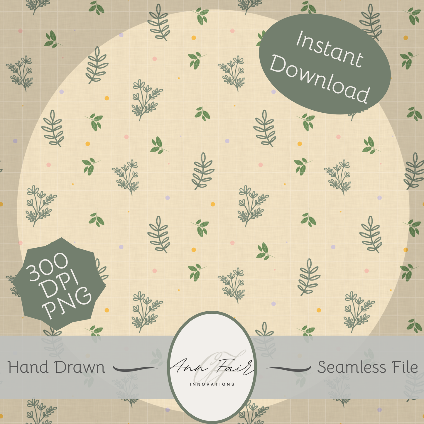 Spring Foliage Seamless Hand Drawn Digital Pattern | 300 DPI PNG | Instant Download