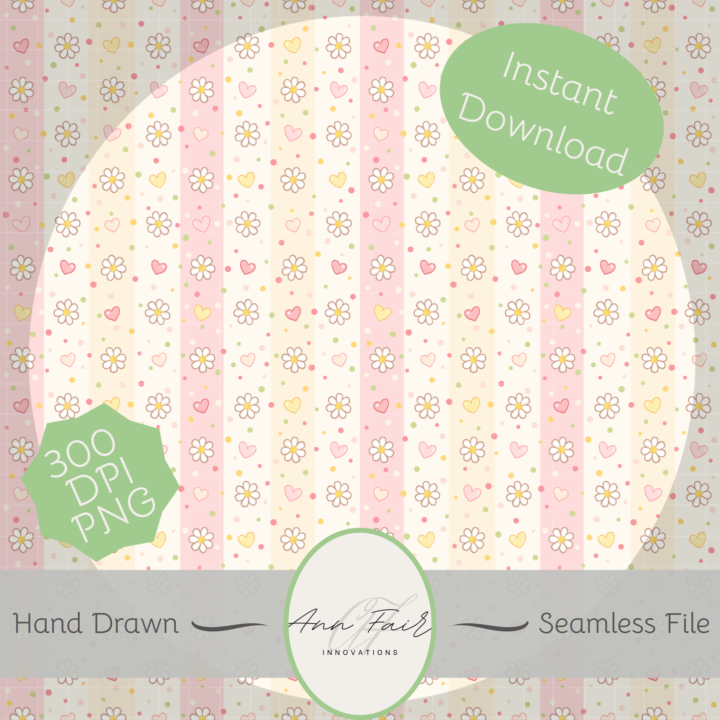 Easter Stripes Seamless Hand Drawn Digital Pattern | 300 DPI PNG | Instant Download