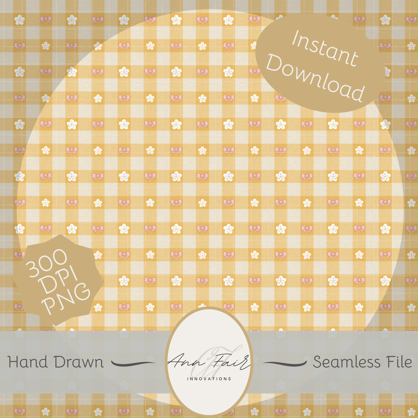 Spring Gingham Seamless Hand Drawn Digital Pattern | 300 DPI PNG | Instant Download