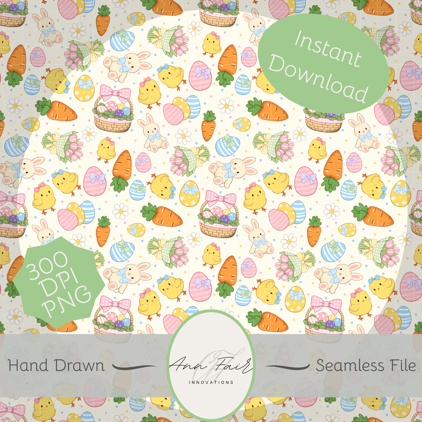 Coquette Easter Seamless Hand Drawn Digital Pattern | 300 DPI PNG | Instant Download