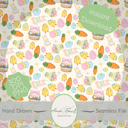 Coquette Easter Seamless Hand Drawn Digital Pattern | 300 DPI PNG | Instant Download