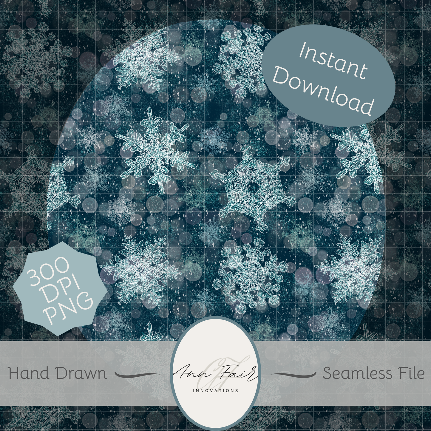 Snowflake Dreams Seamless Hand Drawn Digital Pattern | 2 backgrounds | 300 DPI PNG | Instant Download