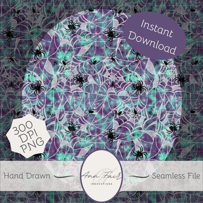 Spooky Spider Webs Seamless Hand Drawn Digital Pattern | 300 DPI PNG | Instant Download