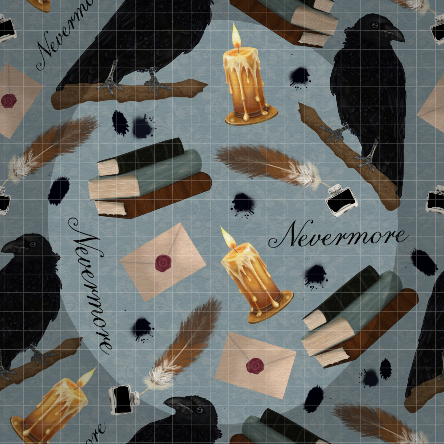 Nevermore Seamless Hand Drawn Digital Pattern | 300 DPI PNG | Instant Download |Edgar Allan Poe | The Raven