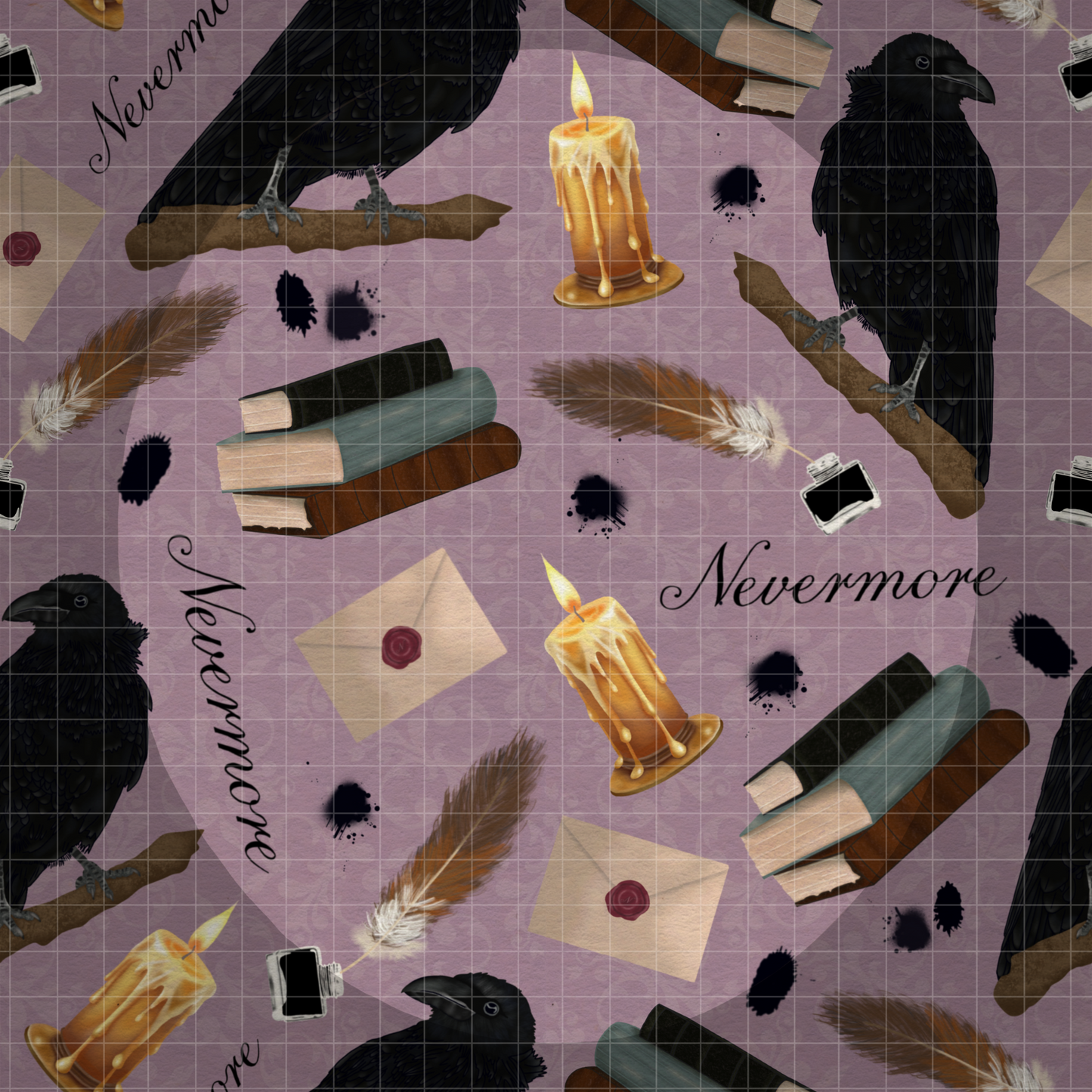 Nevermore Seamless Hand Drawn Digital Pattern | 300 DPI PNG | Instant Download |Edgar Allan Poe | The Raven