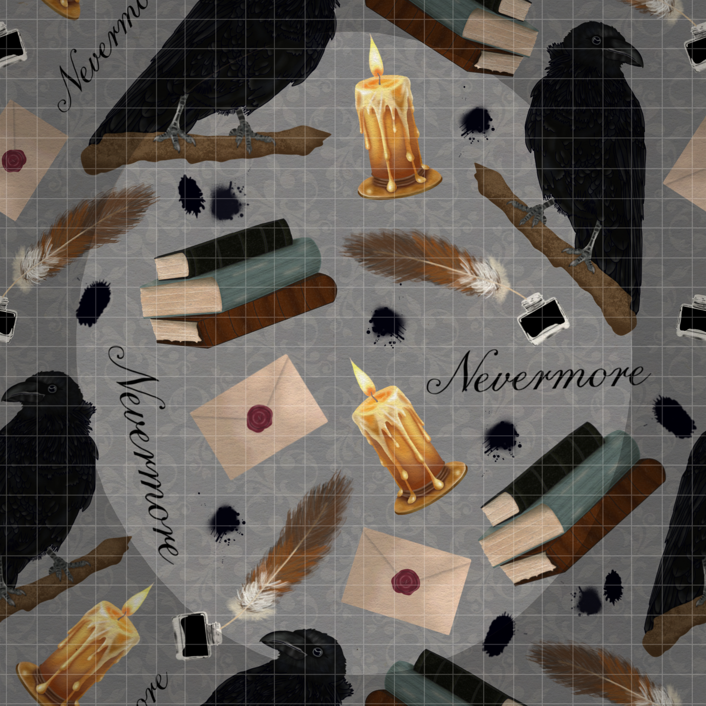 Nevermore Seamless Hand Drawn Digital Pattern | 300 DPI PNG | Instant Download |Edgar Allan Poe | The Raven