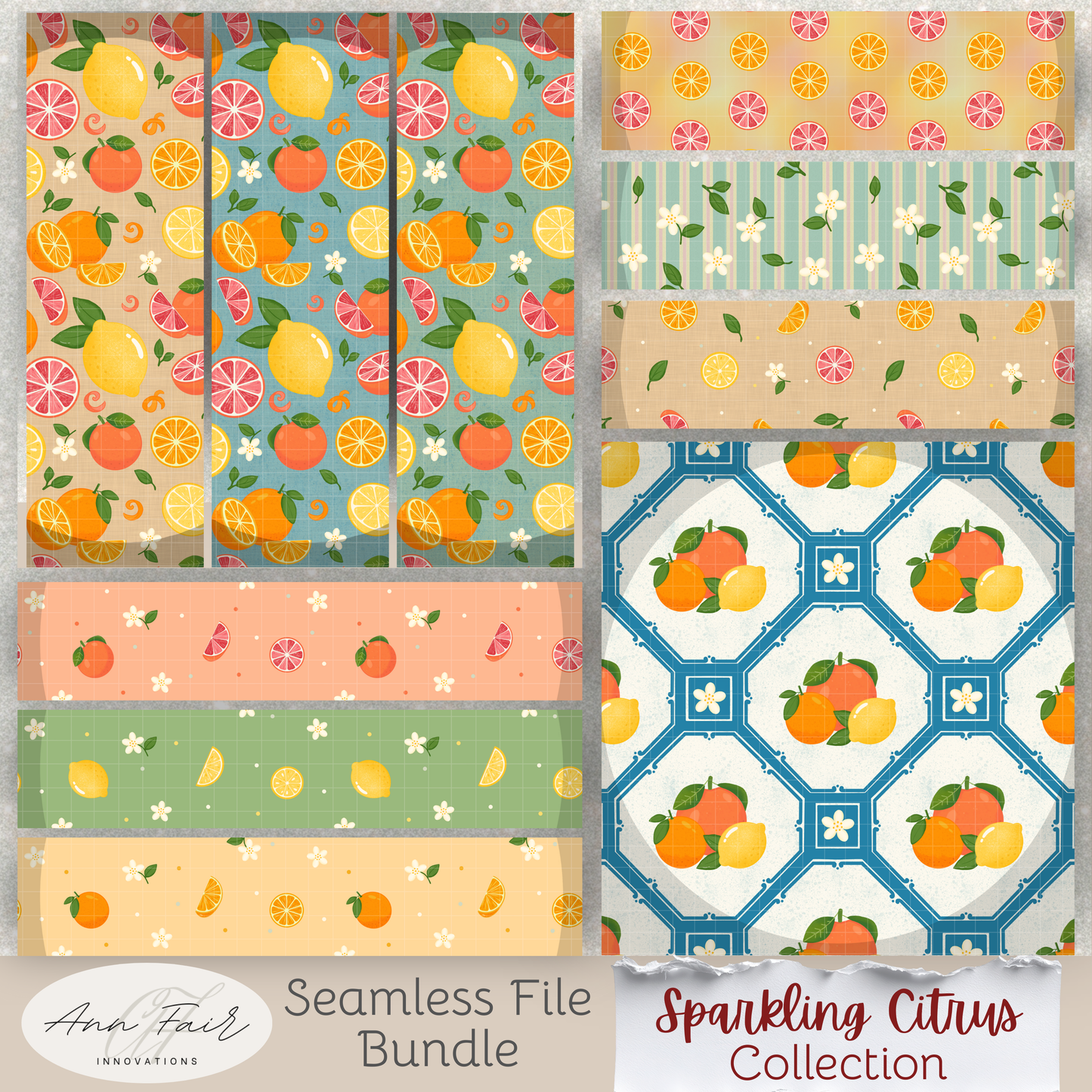 Sparkling Citrus Complete Collection Mega Bundle Seamless Hand Drawn Digital Pattern | 300 DPI PNG | Instant Download