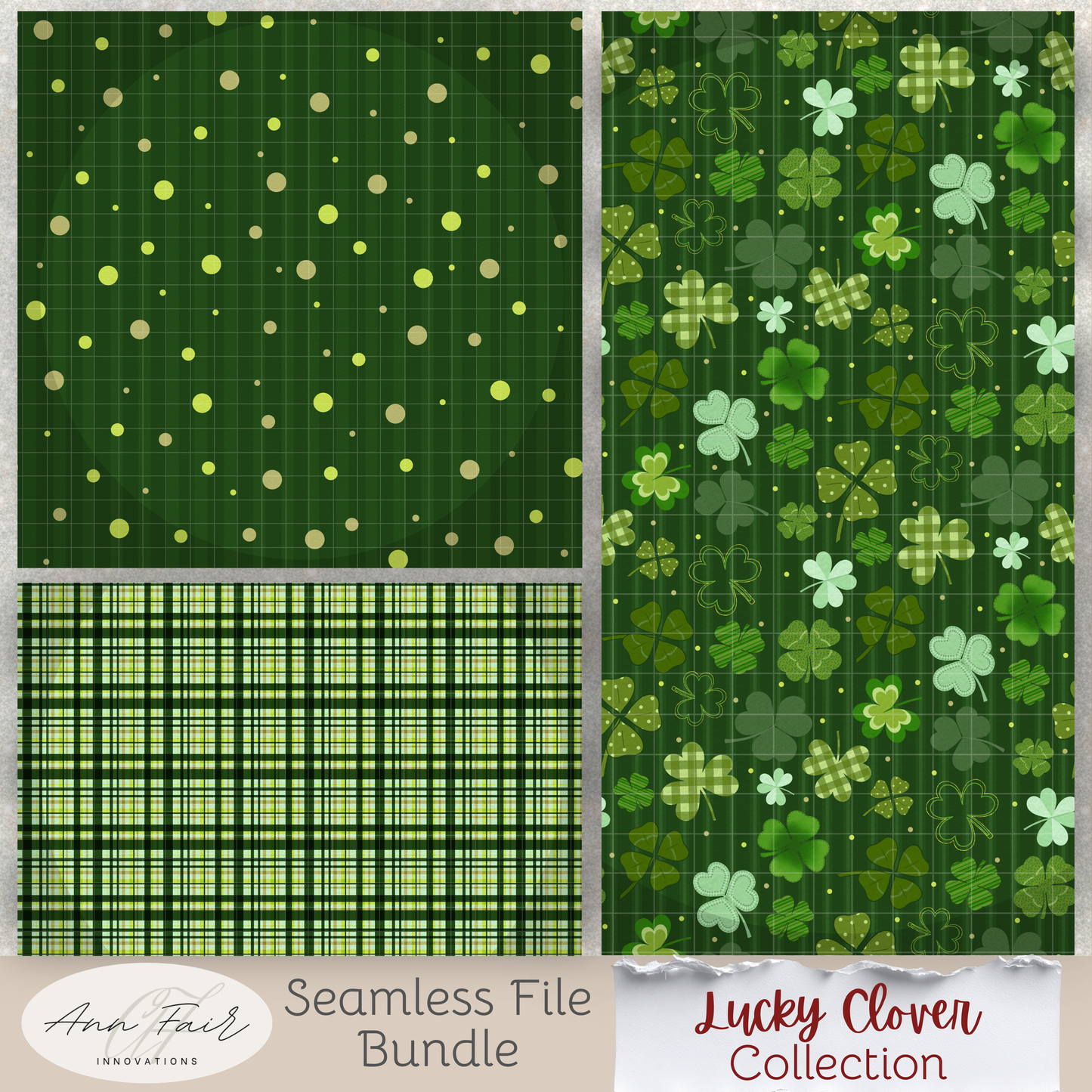 Lucky Clover Complete Collection Bundle Seamless Hand Drawn Digital Pattern | 300 DPI PNG | Instant Download