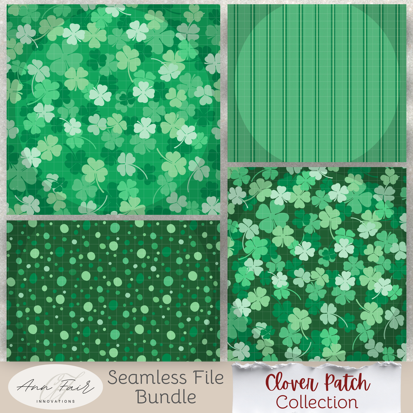 Clover Patch Complete Collection Bundle Seamless Hand Drawn Digital Pattern | 300 DPI PNG | Instant Download