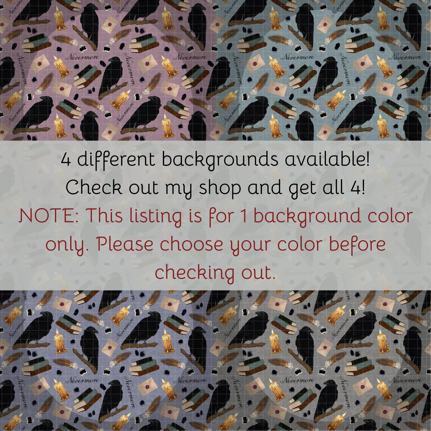 Nevermore Seamless Hand Drawn Digital Pattern | 300 DPI PNG | Instant Download |Edgar Allan Poe | The Raven