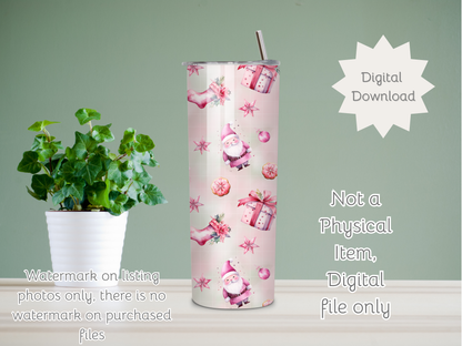 Pink Christmas Seamless PNG 20oz Skinny Tumbler Wrap | Sublimation 300 DPI Straight Tumbler Wrap | PNG Digital Wrap Digital Download