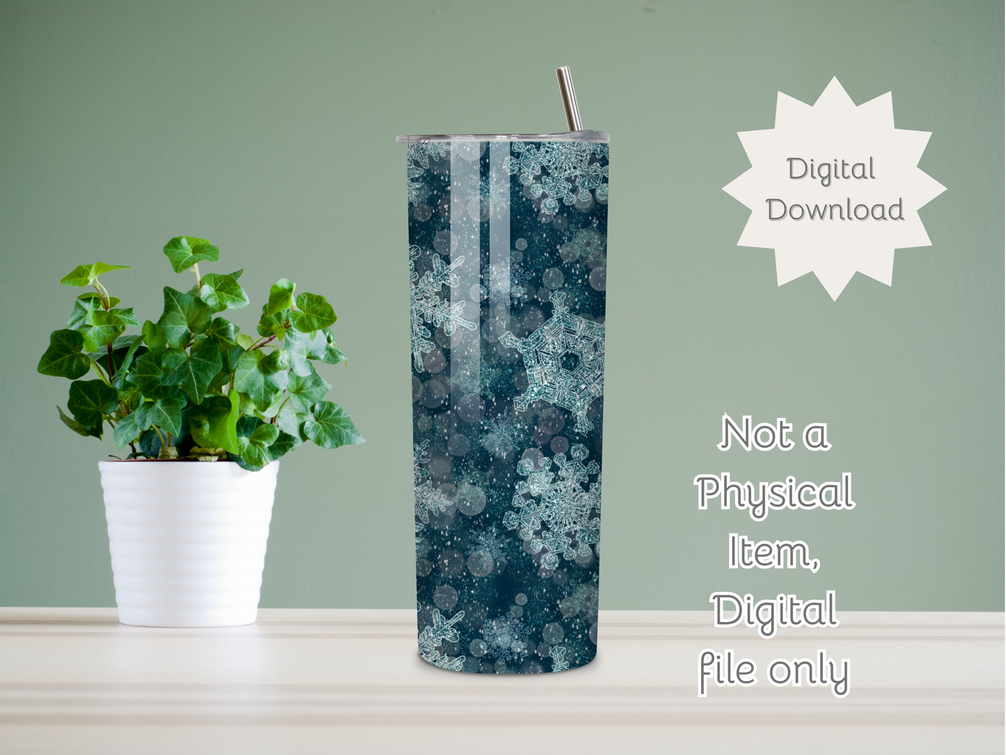 Snowflake Dreams Midnight Seamless PNG 20oz Skinny Tumbler Wrap | Sublimation 300 DPI Straight Tumbler Wrap | PNG Digital Wrap Digital Download