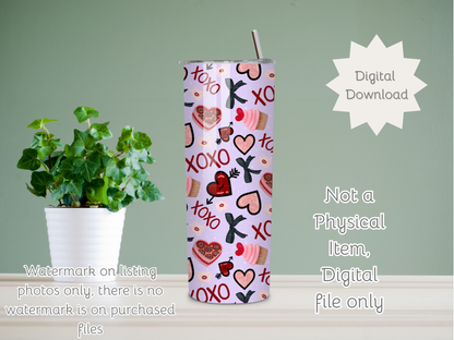 Valentine XOXO Seamless PNG 20oz Skinny Tumbler Wrap | Sublimation 300 DPI Straight Tumbler Wrap | PNG Digital Wrap Digital Download