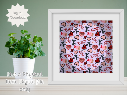 Valentine XOXO Seamless PNG 20oz Skinny Tumbler Wrap | Sublimation 300 DPI Straight Tumbler Wrap | PNG Digital Wrap Digital Download