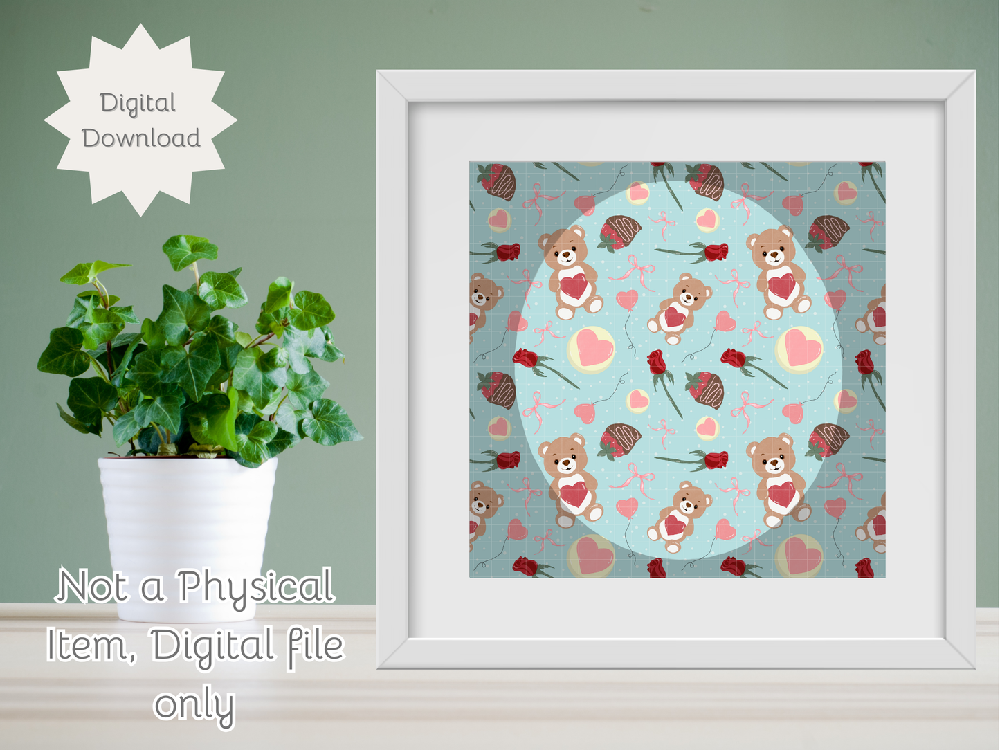 Teddy Bear Valentine Seamless PNG 20oz Skinny Tumbler Wrap | Sublimation 300 DPI Straight Tumbler Wrap | PNG Digital Wrap Digital Download