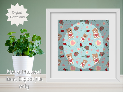 Teddy Bear Valentine Seamless PNG 20oz Skinny Tumbler Wrap | Sublimation 300 DPI Straight Tumbler Wrap | PNG Digital Wrap Digital Download