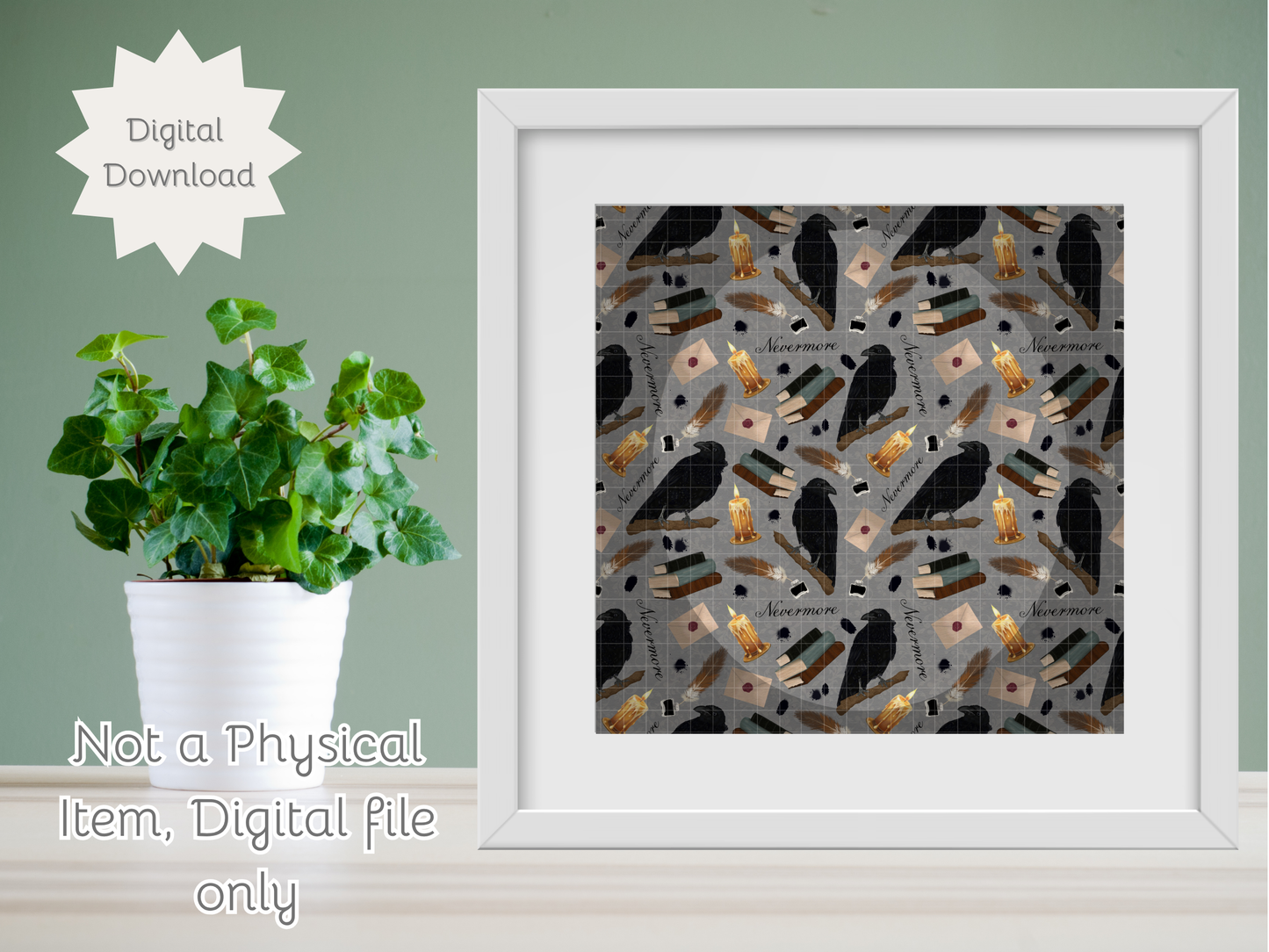 Nevermore Seamless PNG 20oz Skinny Tumbler Wrap | Sublimation 300 DPI Straight Tumbler Wrap | PNG Digital Wrap Digital Download