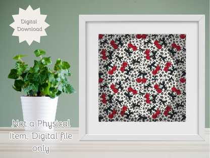 Leopards and Cherries Seamless PNG 20oz Skinny Tumbler Wrap | Sublimation 300 DPI Straight Tumbler Wrap | PNG Digital Wrap Digital Download