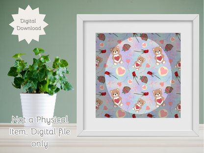 Teddy Bear Valentine Seamless PNG 20oz Skinny Tumbler Wrap | Sublimation 300 DPI Straight Tumbler Wrap | PNG Digital Wrap Digital Download