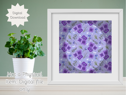 Amethyst Meadows purple background Seamless PNG 20oz Skinny Tumbler Wrap | Sublimation 300 DPI Straight Tumbler Wrap | PNG Digital Wrap Digital Download