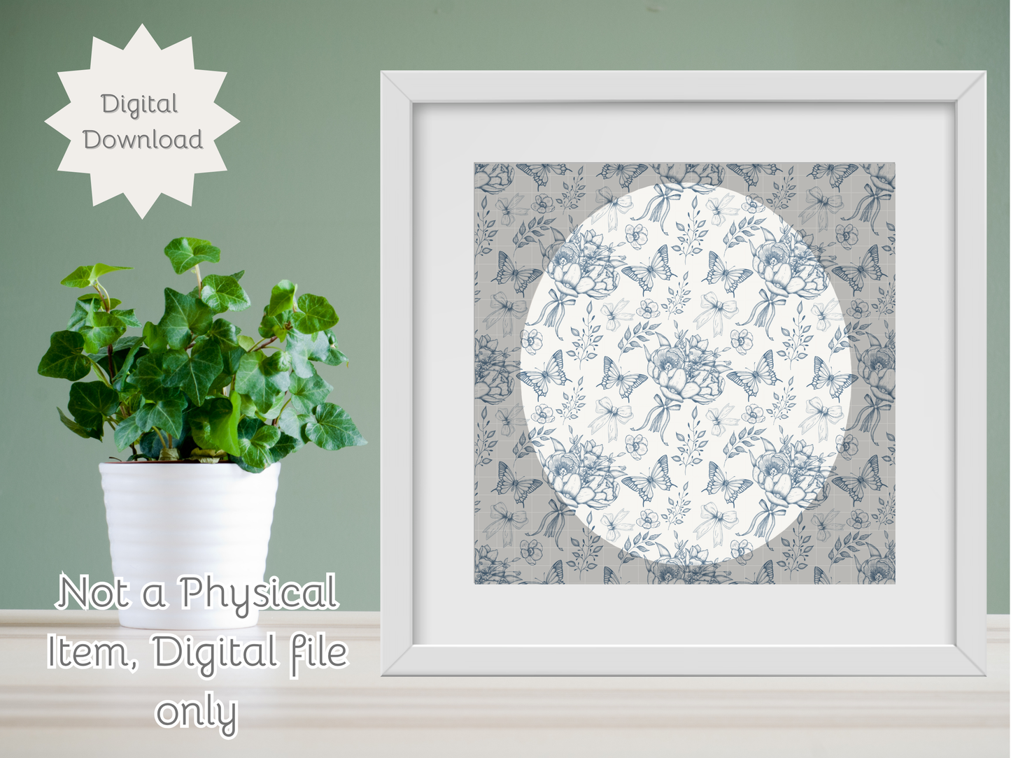 Toile De Jouy Bouquet in blue Seamless PNG 20oz Skinny Tumbler Wrap | Sublimation 300 DPI Straight Tumbler Wrap | PNG Digital Wrap Digital Download