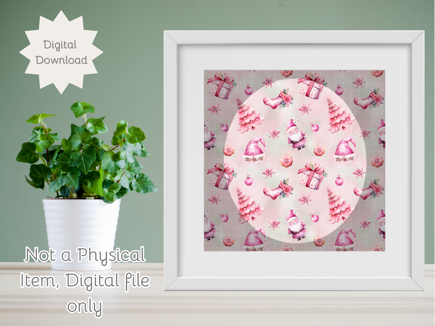 Pink Christmas Seamless PNG 20oz Skinny Tumbler Wrap | Sublimation 300 DPI Straight Tumbler Wrap | PNG Digital Wrap Digital Download